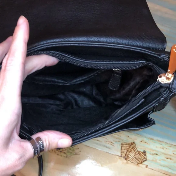 Black Leather Crossbody with Front Tassel - Picture 9 of 15